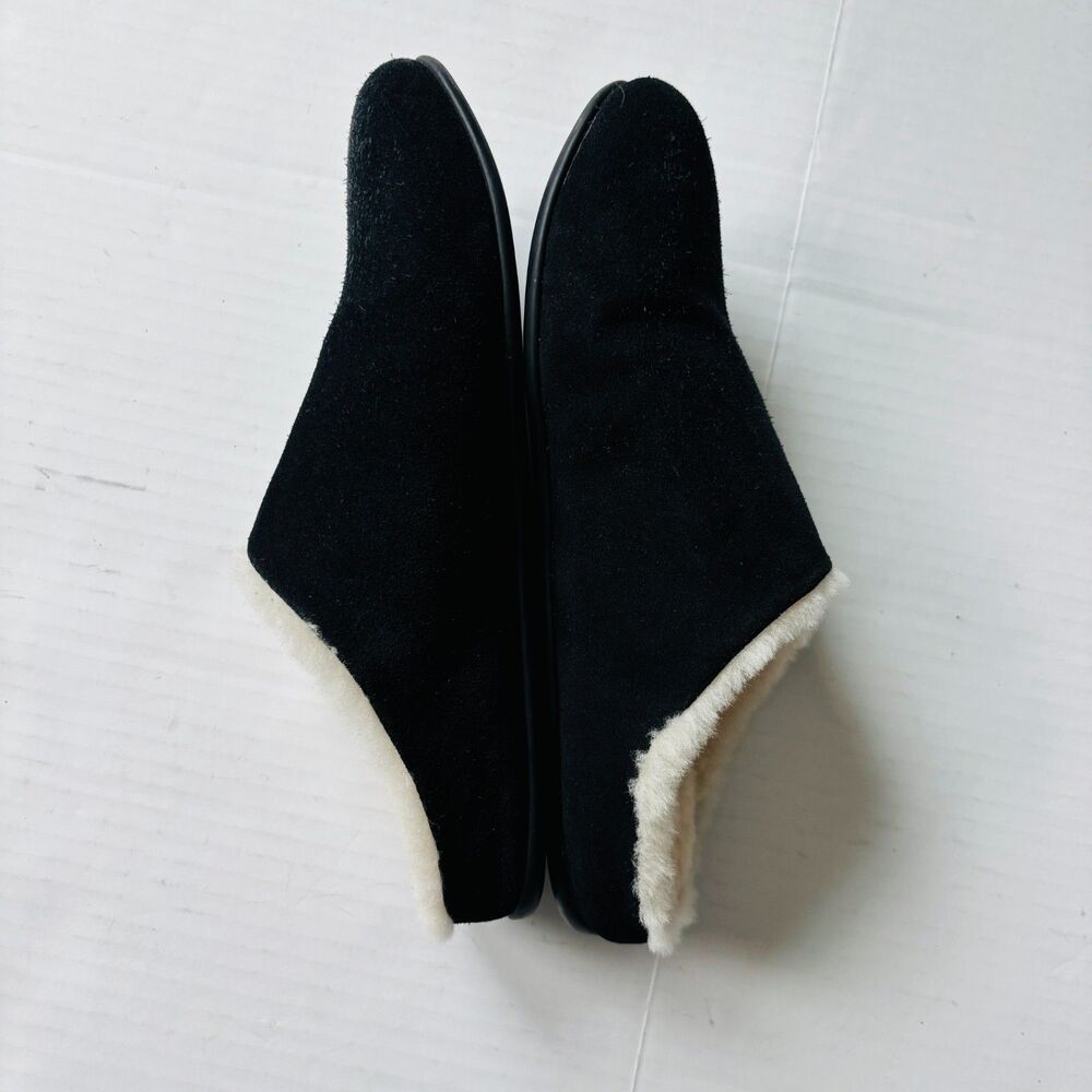 FitFlop Chrissie Shearling Slipper Mule Black Suede Womens Size 9 Cabin Chic - Picture 3 of 10